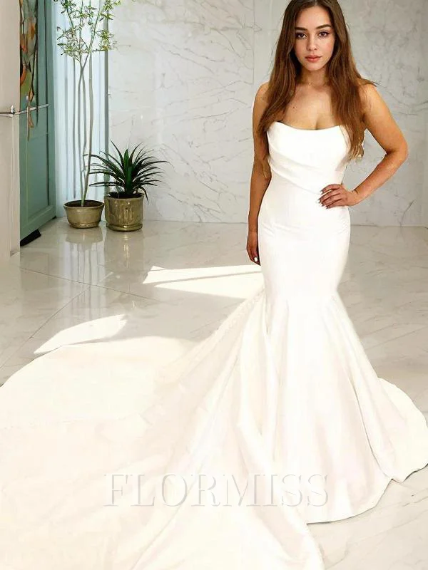 Trumpet/Mermaid Strapless Court Train Satin Wedding Dresses