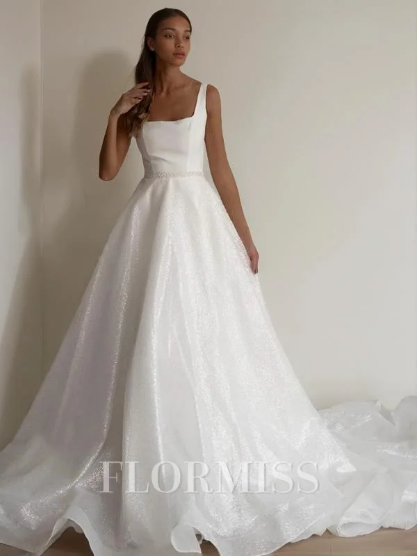 A-Line/Princess Square Chapel Train Wedding Dresses