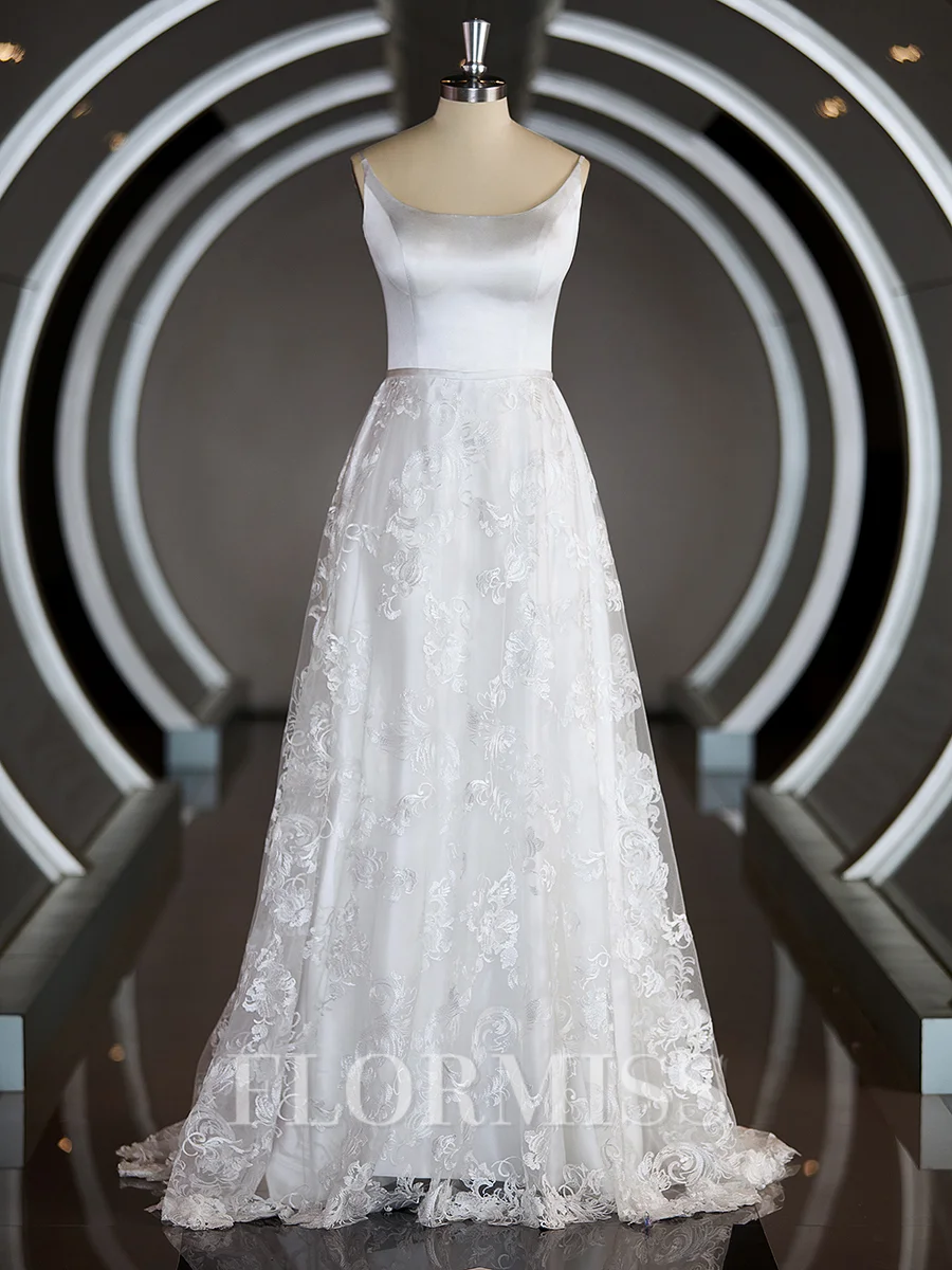 A-Line/Princess Square Cathedral Train Lace Wedding Dresses with Appliques Lace