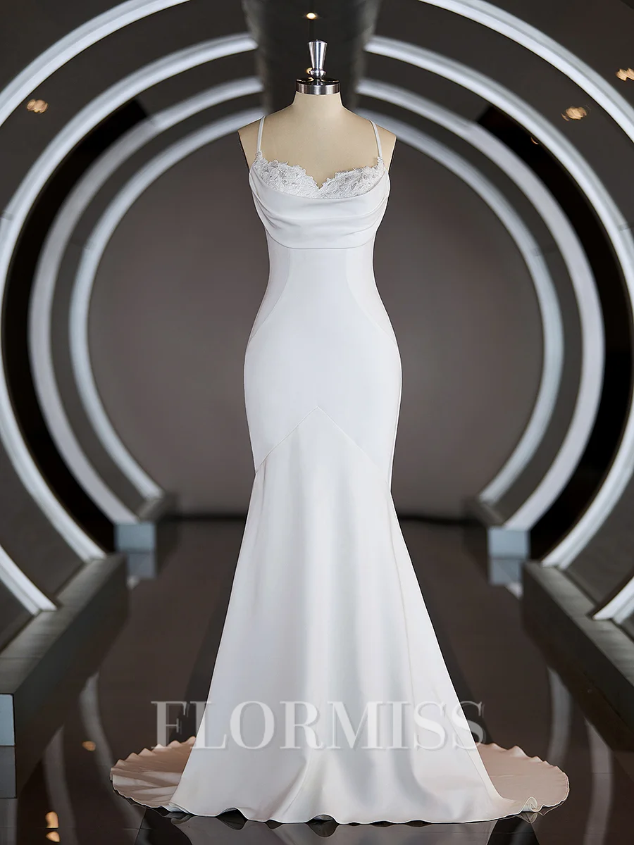 Sheath/Column Square Court Train Stretch Crepe Wedding Dresses with Ruffles