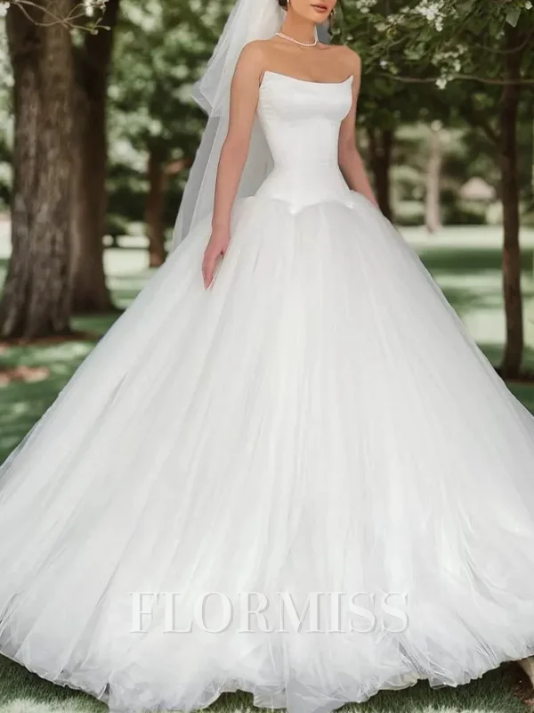 Ball Gown Straight Floor-Length Tulle Wedding Dress