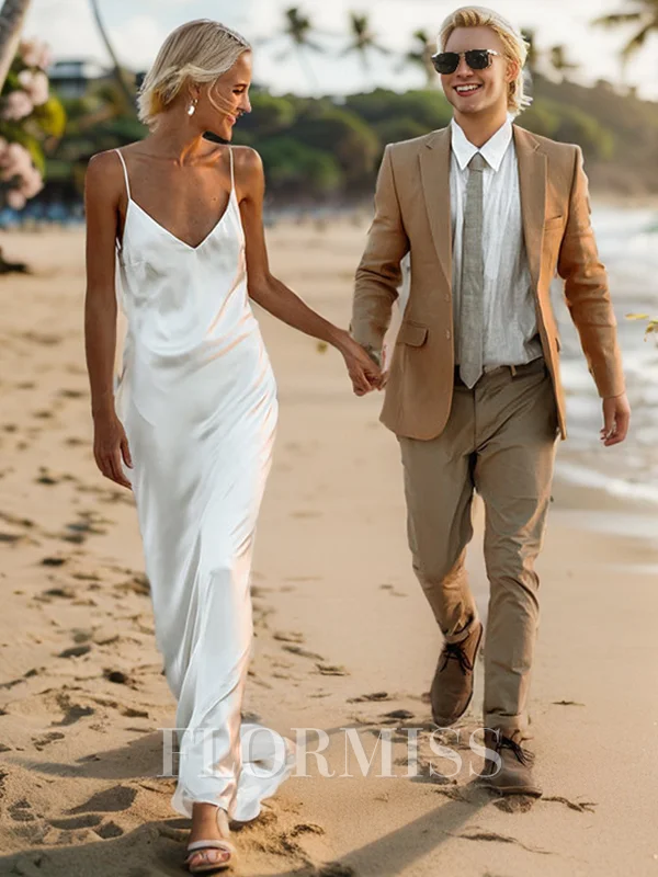 Sheath V-neck Sweep Train Wedding Dress