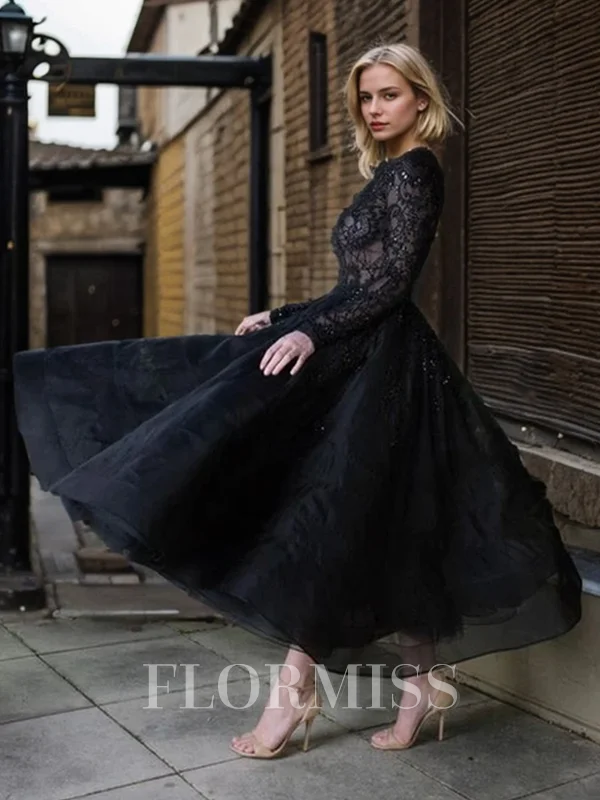 Ball-Gown Bateau Ankle-Length Organza Long Sleeves Wedding Dresses