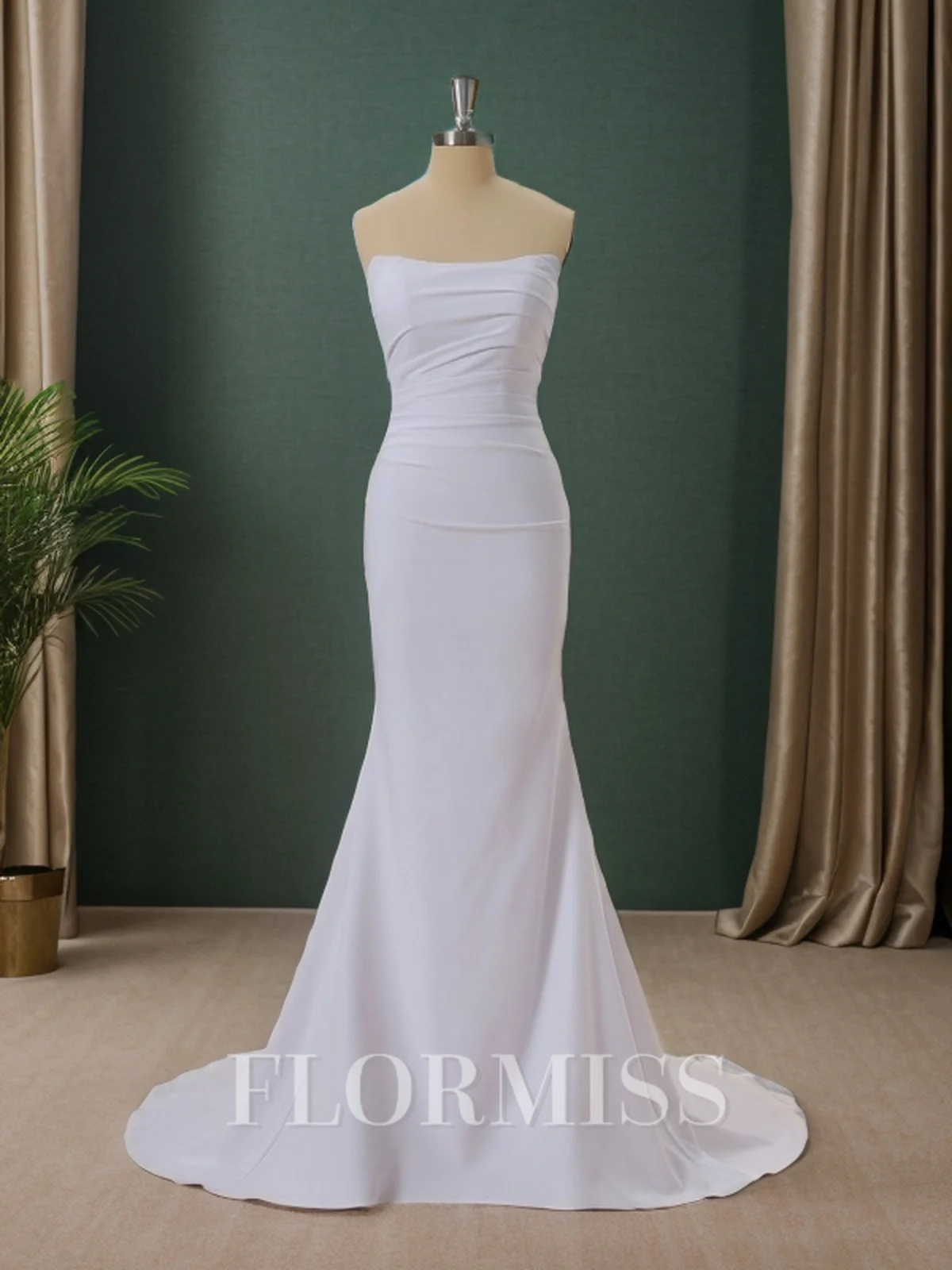 Sheath Stretch Crepe Straight Pleated Court Train Wedding Dress