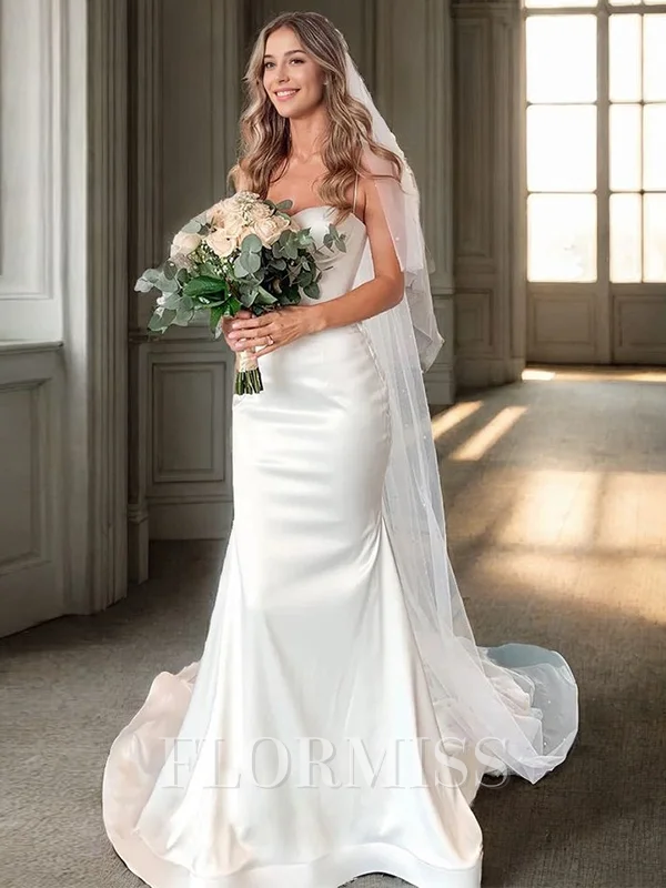 Sheath Spaghetti Straps Court Train Satin Wedding Dress