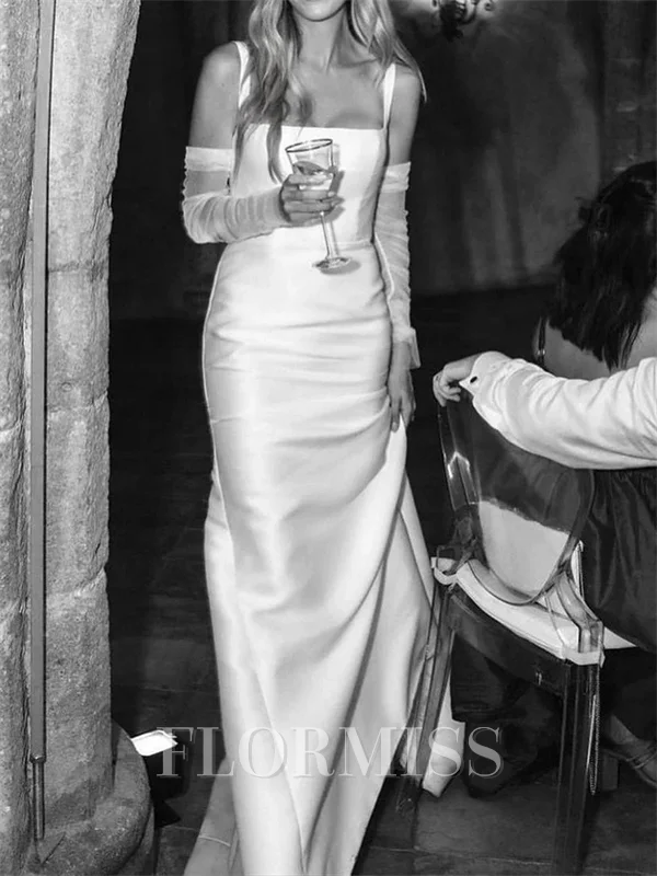 Sheath Straps Sweep Train Satin Corset Wedding Dress