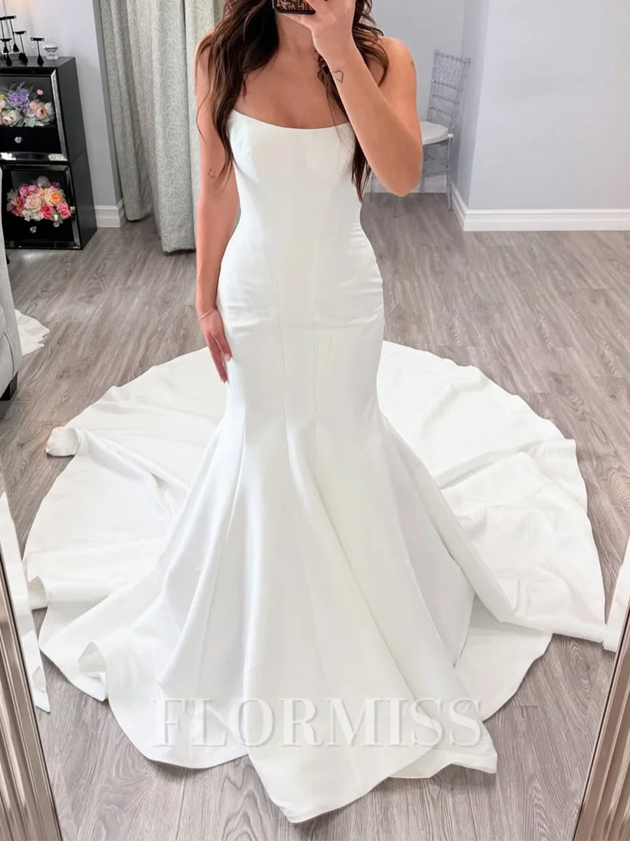 Mermaid Straight Cathedral Train Satin Wedding Dress