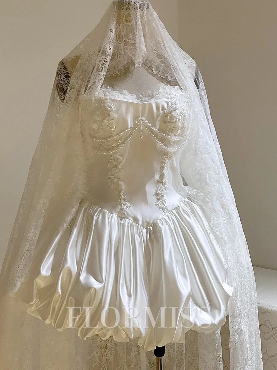 Ball-Gown Straight Appliques Lace Short/Mini Satin Corset Wedding Dress