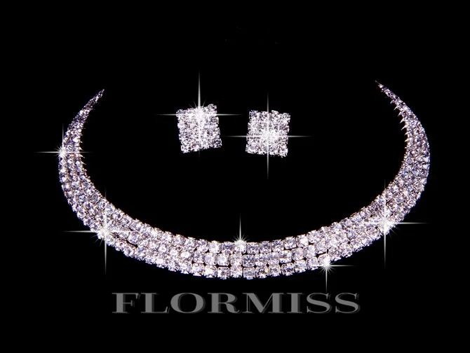 Great Czech Rhinestones Wedding Necklaces Earrings Set
