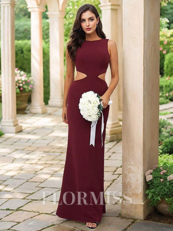 Sheath/Column Stretch Crepe Scoop Sleeveless Floor-Length Bridesmaid Dresses