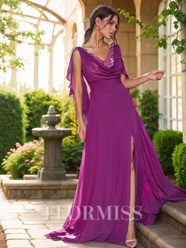 A-Line/Princess Chiffon Ruched V-neck Sleeveless Sweep Train Bridesmaid Dresses