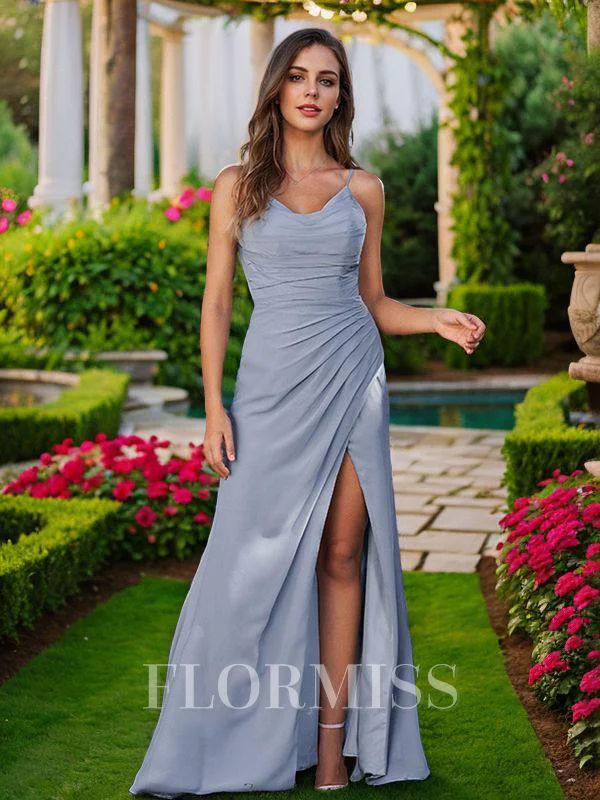 Sheath/Column Chiffon Ruched Spaghetti Straps Sleeveless Floor-Length Bridesmaid Dresses