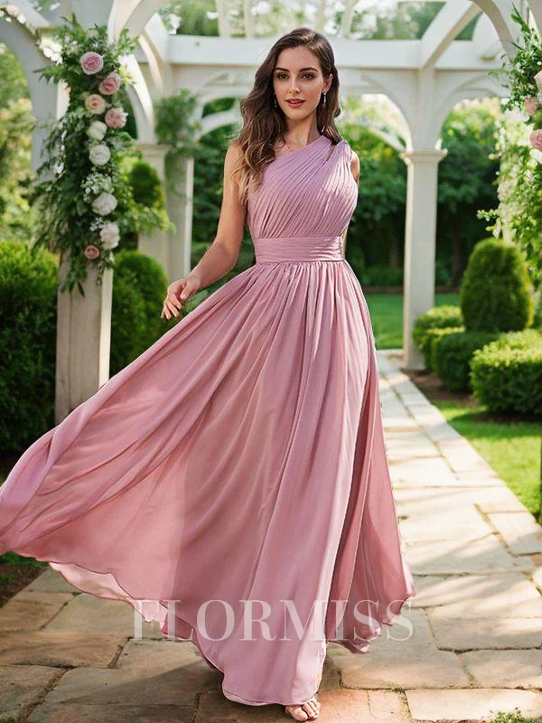 A-Line/Princess Chiffon Ruched One-Shoulder Sleeveless Floor-Length Bridesmaid Dresses