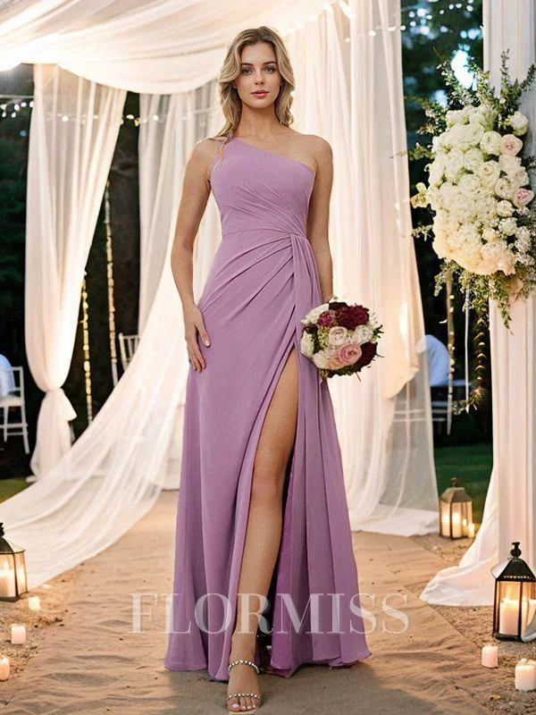 Sheath/Column Chiffon Ruched One-Shoulder Sleeveless Floor-Length Bridesmaid Dresses