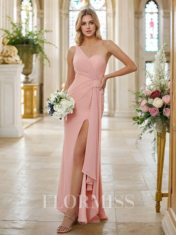 Sheath/Column Chiffon Ruched One-Shoulder Sleeveless Floor-Length Bridesmaid Dresses