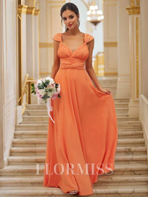 A-Line/Princess Jersey Ruched V-neck Sleeveless Floor-Length Bridesmaid Dresses