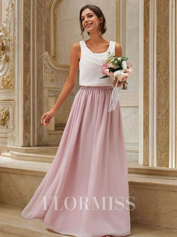 A-Line/Princess Chiffon Ruffles Scoop Sleeveless Floor-Length Bridesmaid Dresses Two Piece