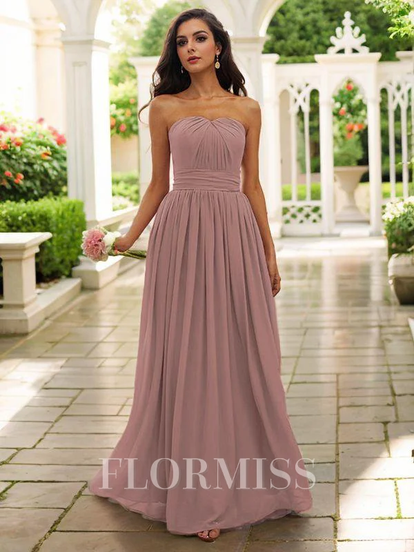 A-Line/Princess Chiffon Ruffles Strapless Sleeveless Floor-Length Bridesmaid Dresses
