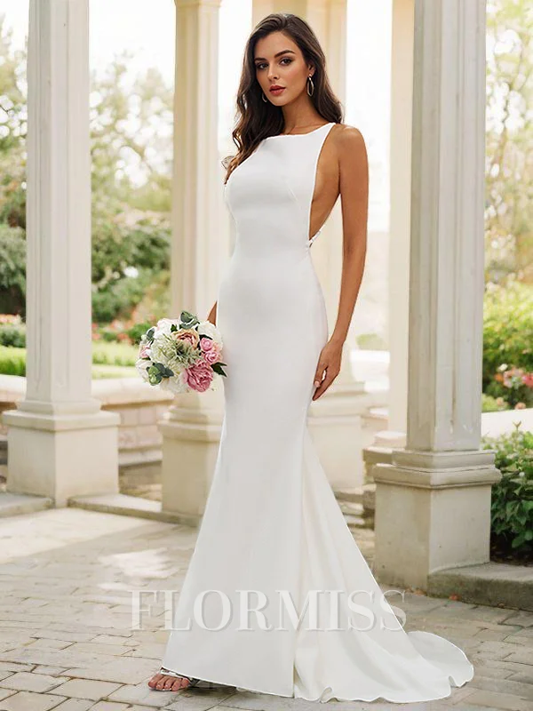 Sheath/Column Stretch Crepe Ruffles Square Sleeveless Sweep Train Bridesmaid Dresses