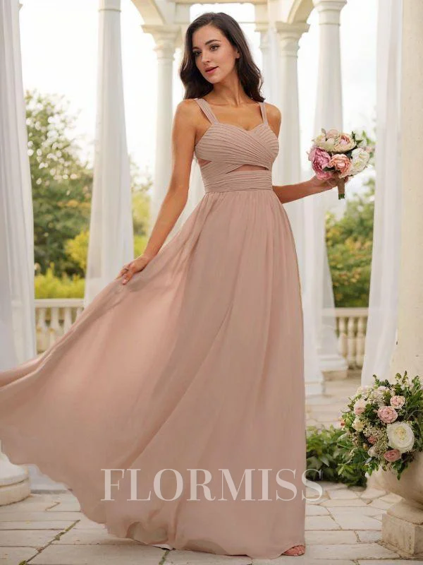 A-Line/Princess Chiffon Ruched Straps Sleeveless Floor-Length Bridesmaid Dresses