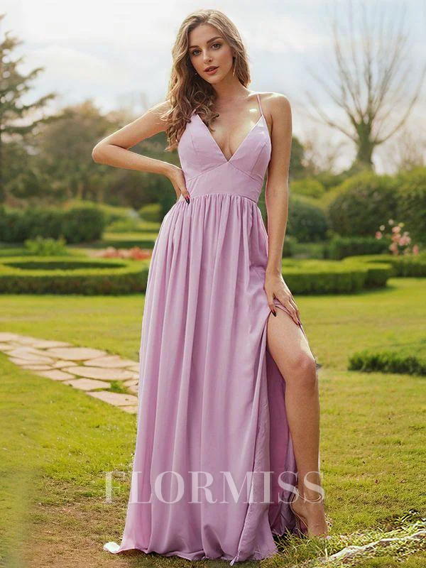 A-Line/Princess Chiffon Ruffles V-neck Sleeveless Floor-Length Bridesmaid Dresses