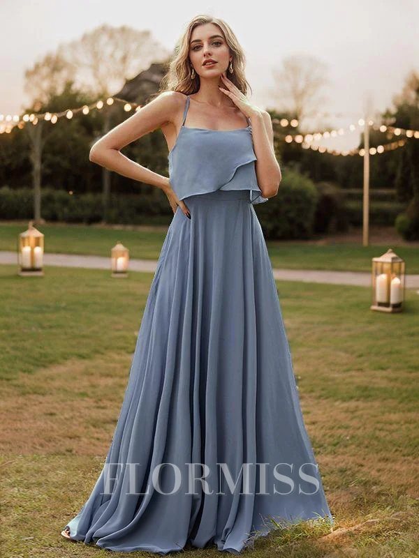 A-Line/Princess Chiffon Ruffles Spaghetti Straps Sleeveless Floor-Length Bridesmaid Dresses