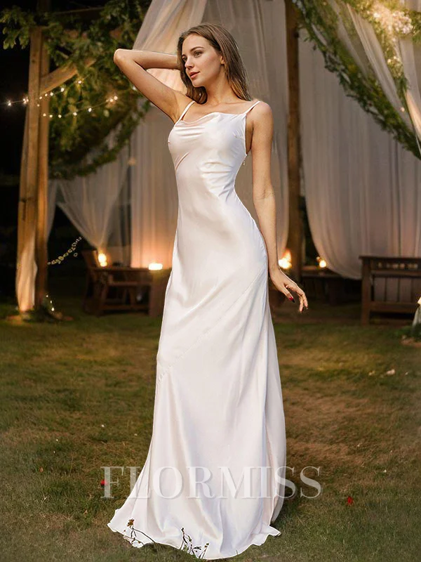 Sheath/Column Charmeuse Ruched Spaghetti Straps Sleeveless Sweep Train Bridesmaid Dresses