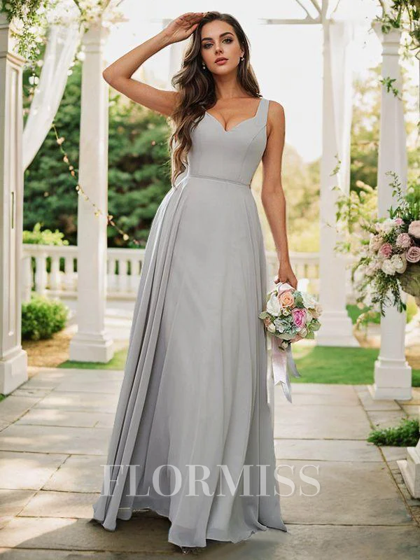 A-Line/Princess Chiffon Ruffles V-neck Sleeveless Floor-Length Bridesmaid Dresses