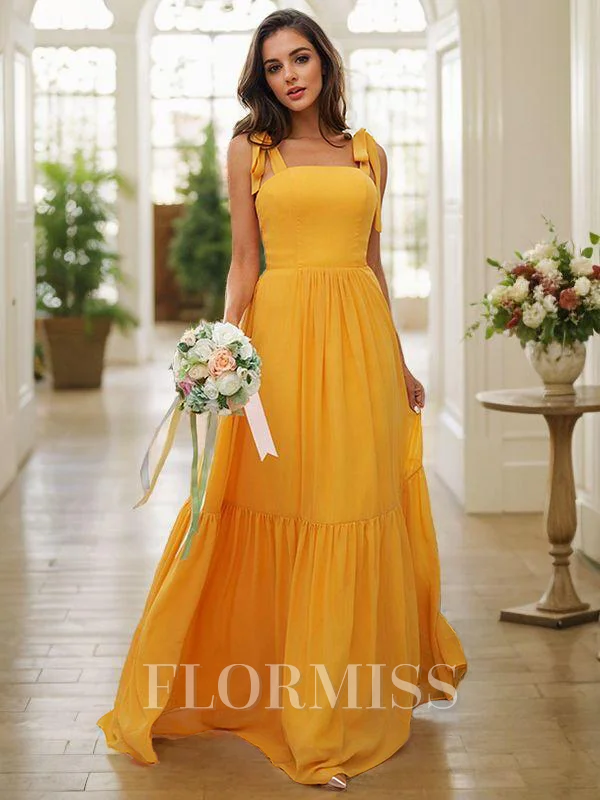 A-Line/Princess Chiffon Ruffles Straps Sleeveless Floor-Length Bridesmaid Dresses