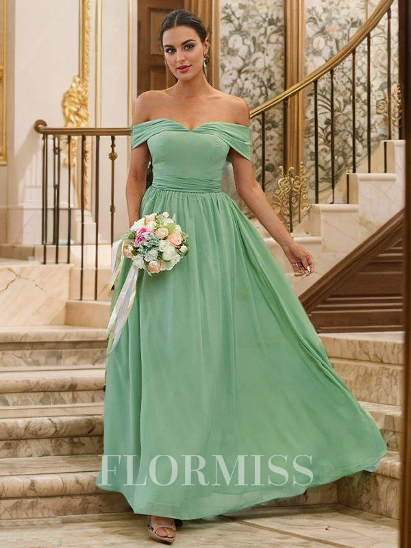 A-Line/Princess Chiffon Ruffles Off-the-Shoulder Sleeveless Floor-Length Bridesmaid Dresses