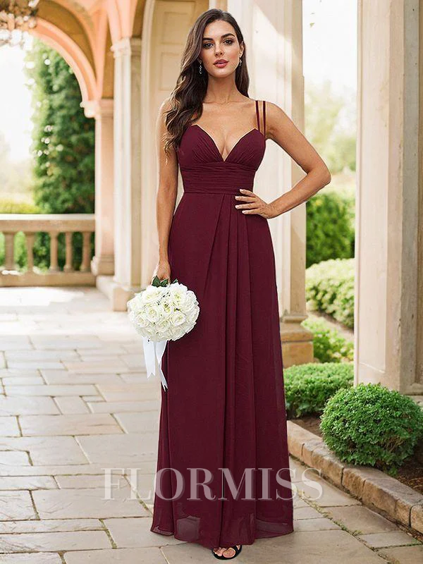 A-Line/Princess Chiffon Ruched V-neck Sleeveless Floor-Length Bridesmaid Dresses