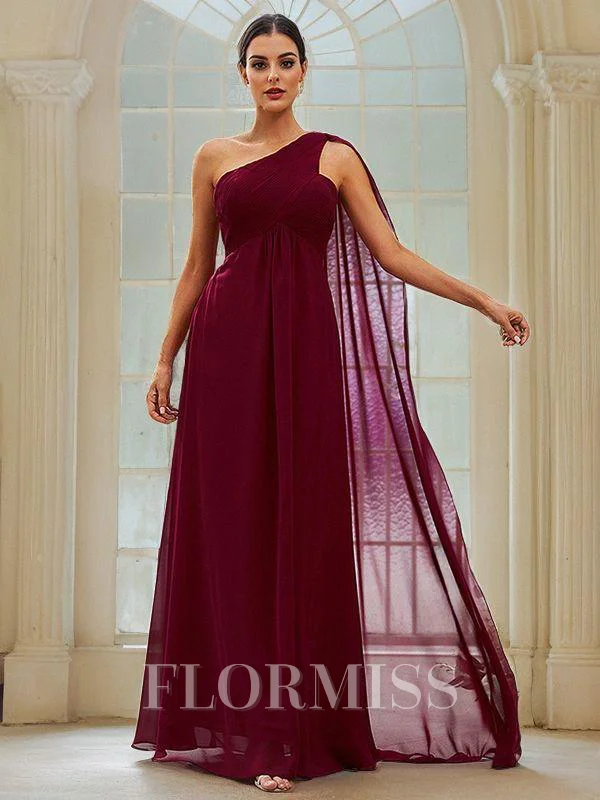 A-Line/Princess Chiffon Ruched One-Shoulder Sleeveless Floor-Length Bridesmaid Dresses