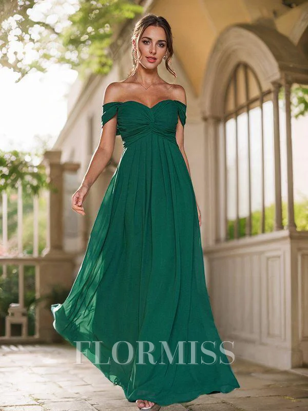 A-Line/Princess Chiffon Ruched Off-The-Shoulder Sleeveless Floor-Length Bridesmaid Dresses