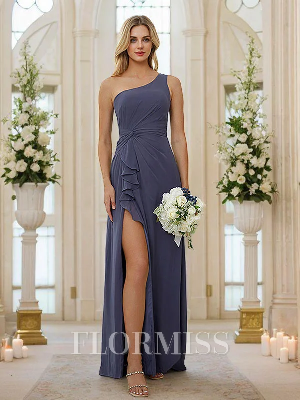 Sheath/Column Chiffon Ruched One-Shoulder Sleeveless Floor-Length Bridesmaid Dresses
