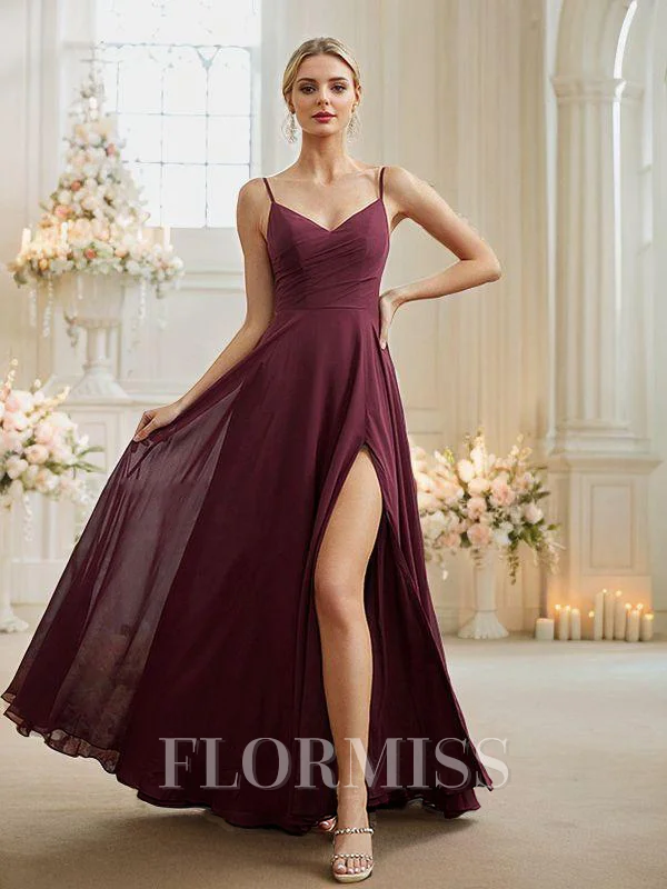 A-Line/Princess Chiffon Ruched V-neck Sleeveless Floor-Length Bridesmaid Dresses