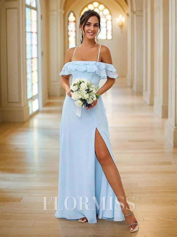 A-Line/Princess Chiffon Ruffles Spaghetti Straps Sleeveless Floor-Length Bridesmaid Dresses