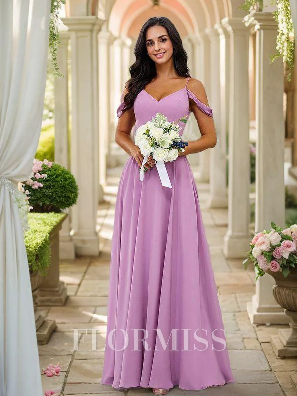 A-Line/Princess Chiffon Ruched V-neck Sleeveless Floor-Length Bridesmaid Dresses
