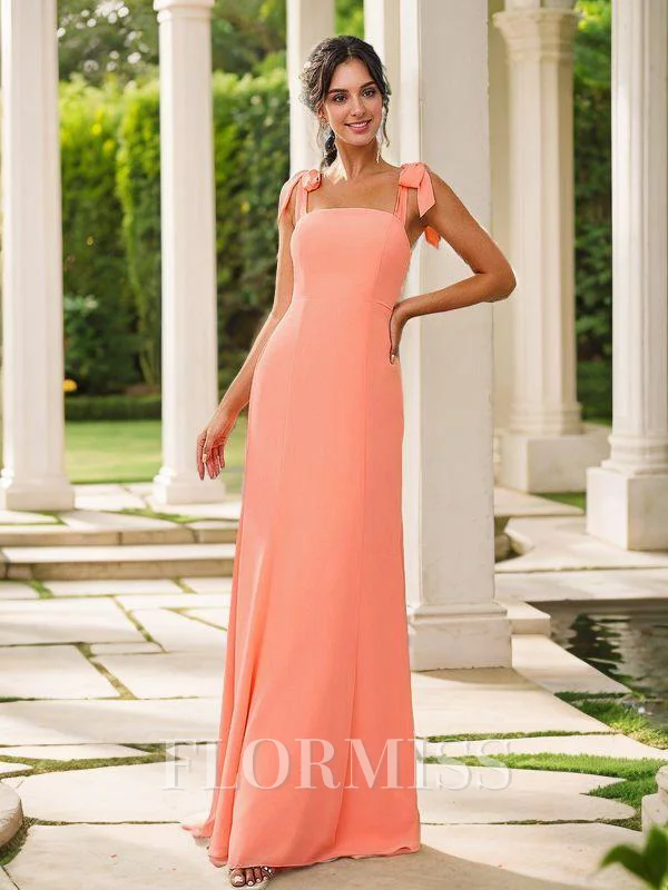 Sheath/Column Chiffon Bowknot Square Sleeveless Floor-Length Bridesmaid Dresses