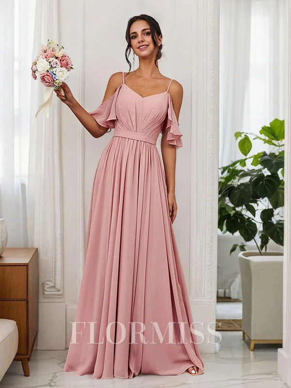 A-Line/Princess Chiffon Ruched Straps Sleeveless Floor-Length Bridesmaid Dresses