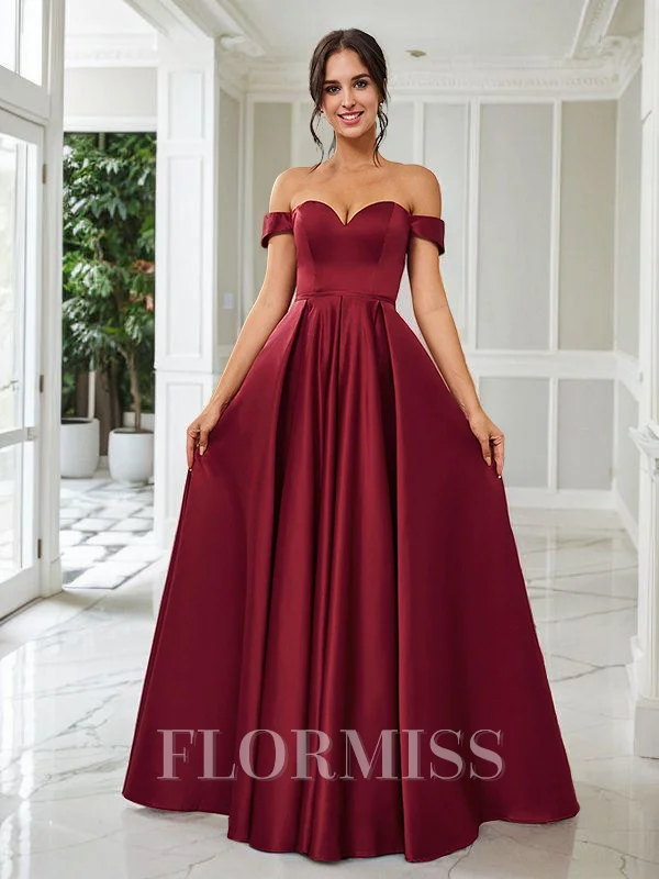 A-Line/Princess Satin Off-the-Shoulder Sleeveless Floor-Length Bridesmaid Dresses