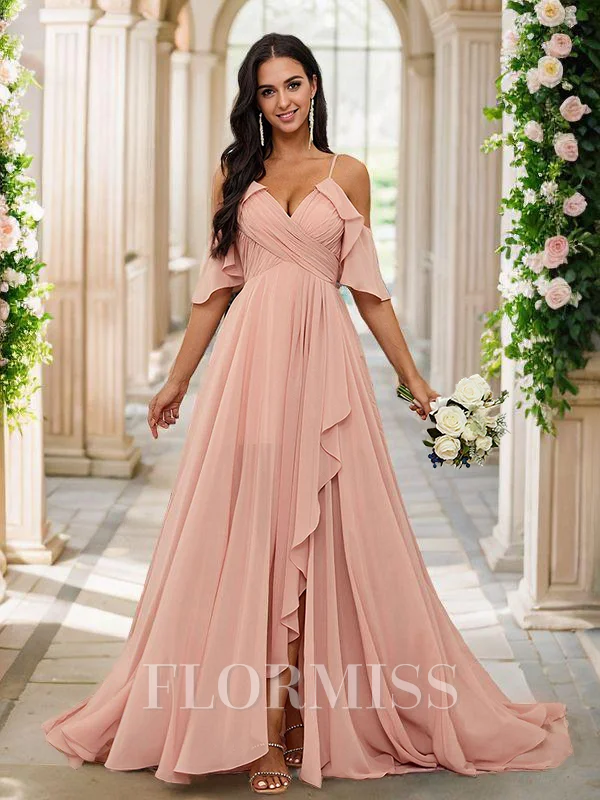 A-Line/Princess Chiffon Ruched Straps Sleeveless Floor-Length Bridesmaid Dresses