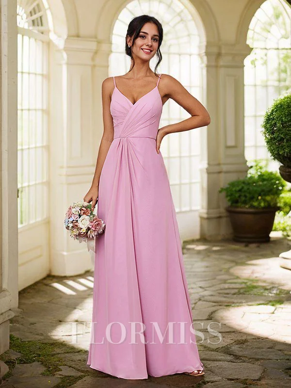 A-Line/Princess Chiffon Ruched V-neck Sleeveless Floor-Length Bridesmaid Dresses