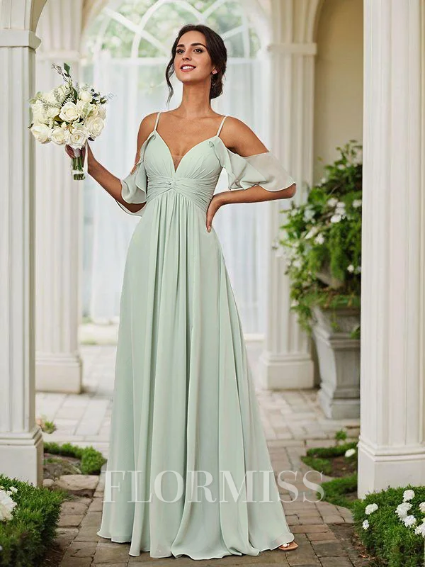 A-Line/Princess Chiffon Ruched Straps Sleeveless Floor-Length Bridesmaid Dresses