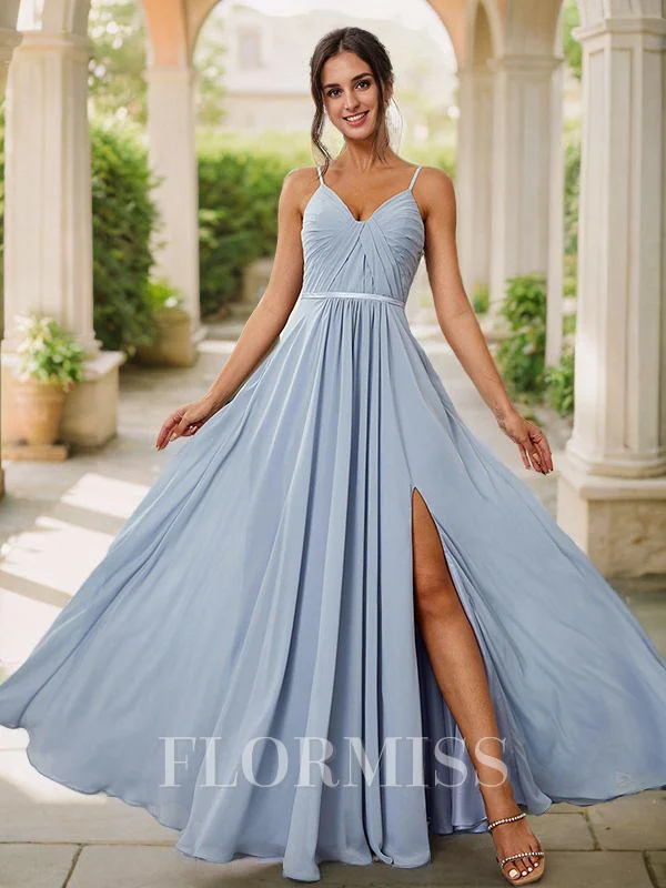 A-Line/Princess Chiffon Ruched V-neck Sleeveless Floor-Length Bridesmaid Dresses