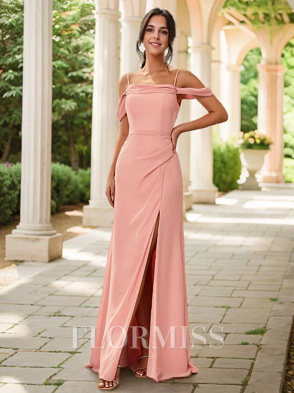 A-Line/Princess Chiffon Ruched Straps Sleeveless Floor-Length Bridesmaid Dresses