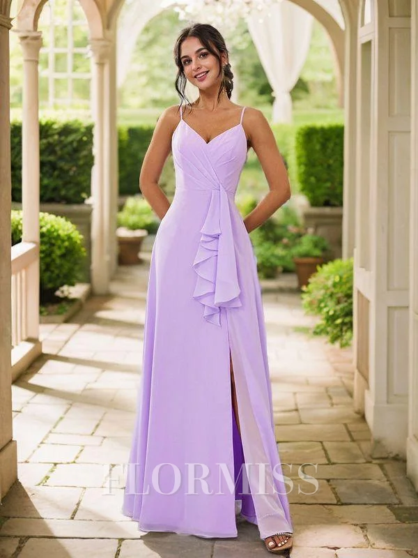 A-Line/Princess Chiffon Ruffles V-neck Sleeveless Floor-Length Bridesmaid Dresses