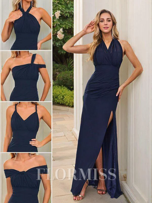 Sheath/Column Chiffon Ruched Sleeveless Floor-Length Convertible Bridesmaid Dresses