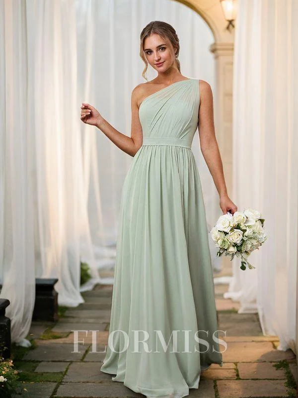 A-line/Princess Chiffon Ruched One-Shoulder Sleeveless Floor-Length Bridesmaid Dresses