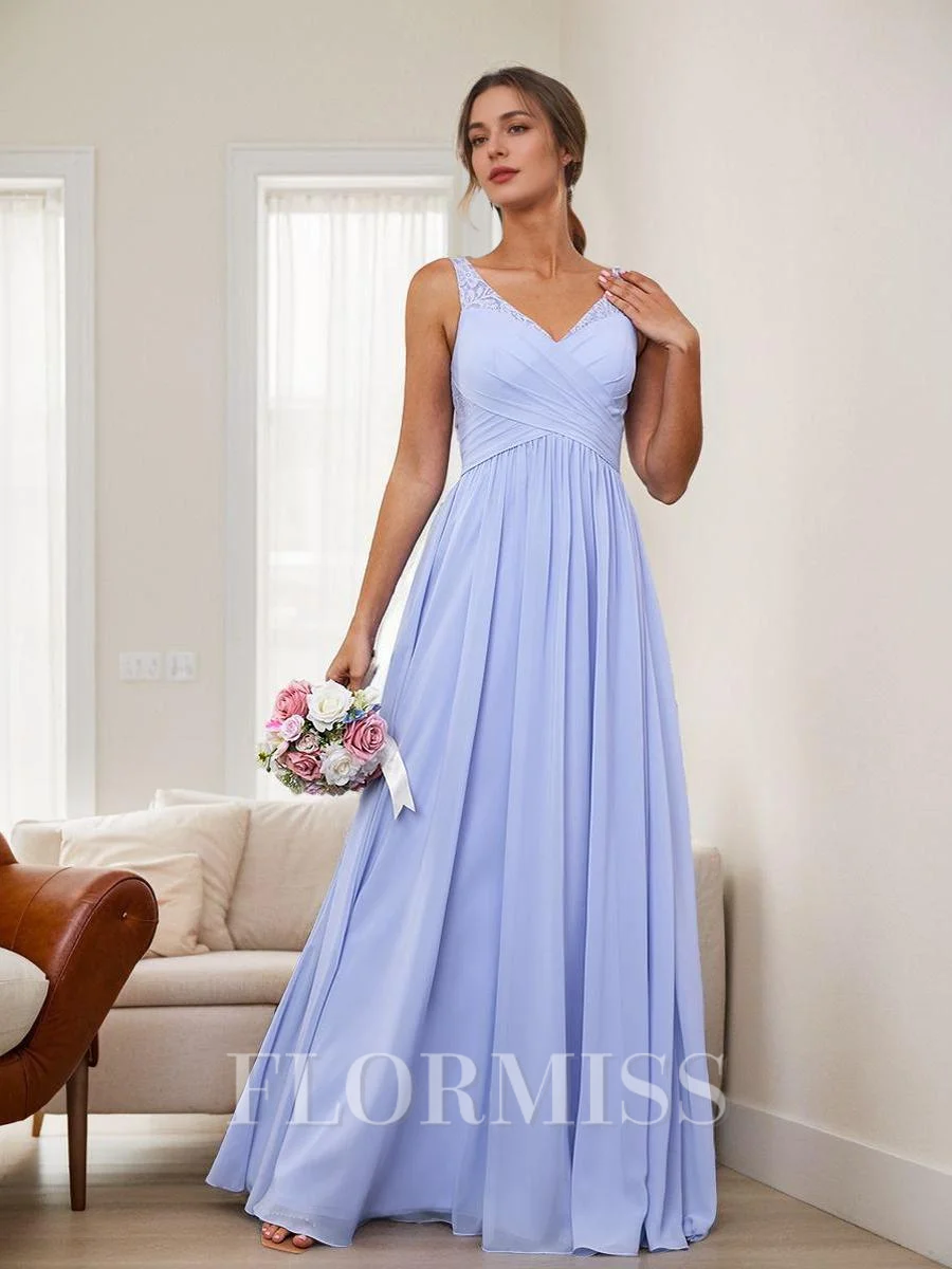 A-line/Princess Chiffon Ruched V-neck Sleeveless Floor-Length Bridesmaid Dresses