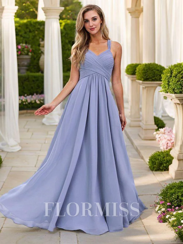 A-line/Princess Chiffon Ruched V-neck Sleeveless Floor-Length Bridesmaid Dresses